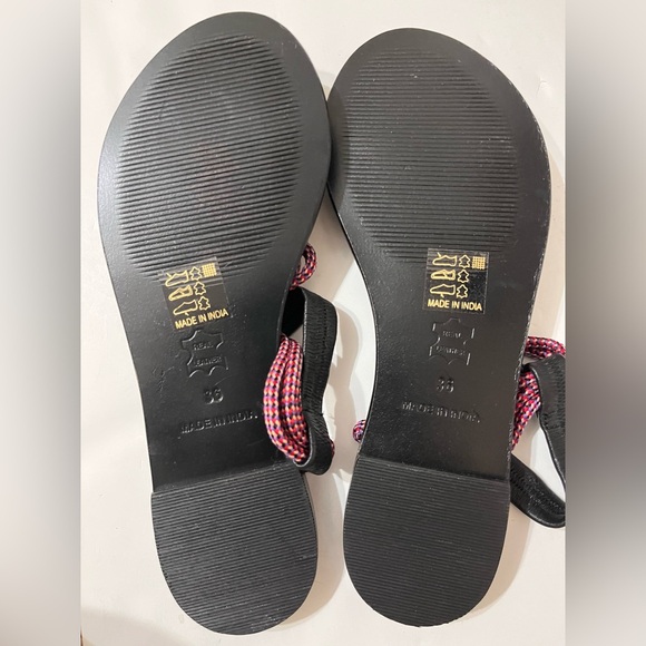 Anthropologie Gladiator Rope Flats Sandals Multi Red Suede Boho Tassels US 6 /36 - Picture 3 of 7